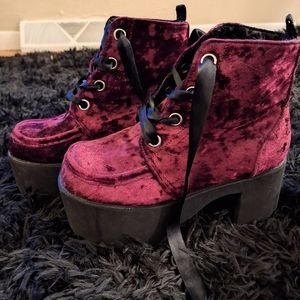 Tuk burgundy velvet platform ankle boots